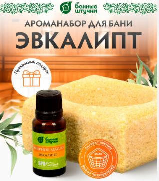 Ароманабор (соляной испаритель 700 г, масло эфирное Эвкалипт 15 мл), для бани и сауны 